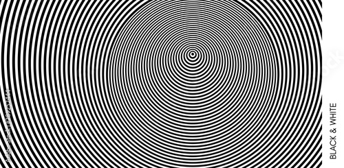 Concentric circles pattern. Black and white design with optical illusion. Abstract striped background. Vector illustration.