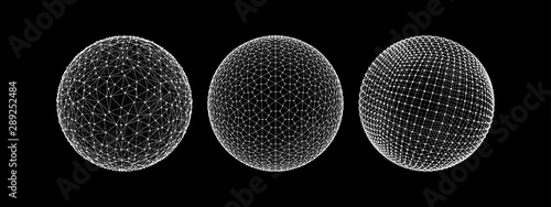 Sphere with connected lines. Global digital connections. Wireframe illustration. Abstract 3d grid design. Technology style.