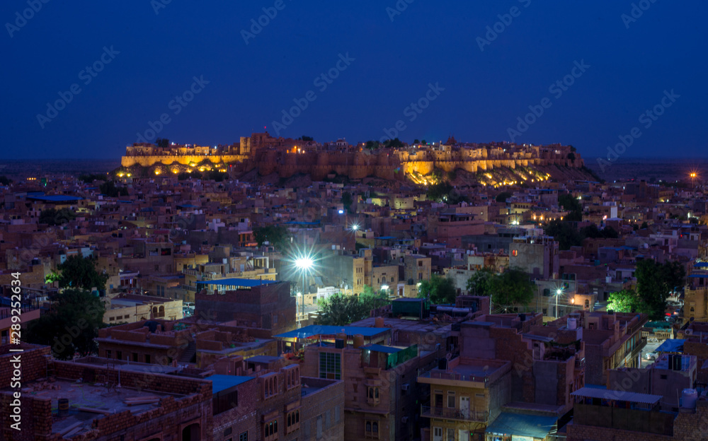 Night View of Golden City Jaisalmer with fort
