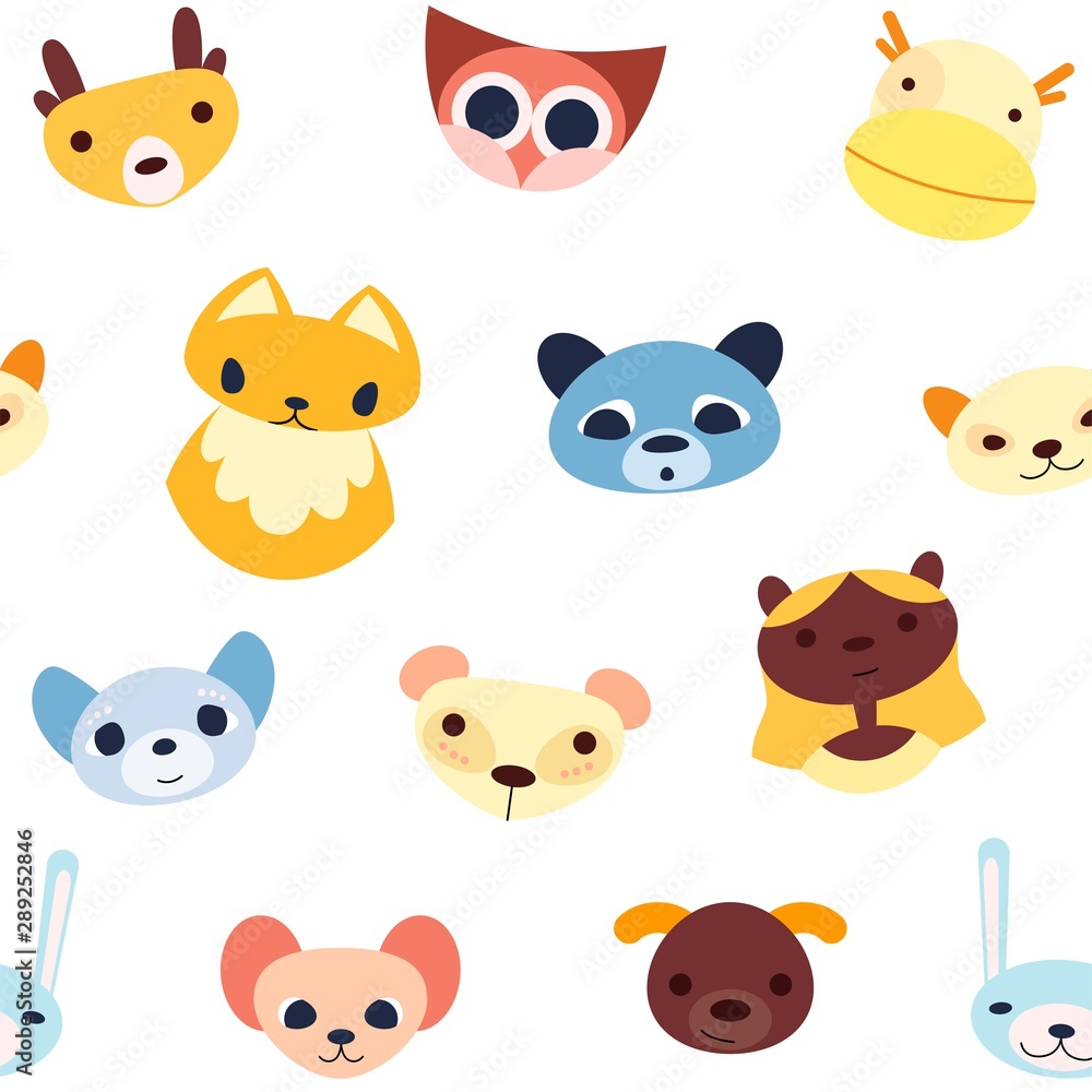 Seamless childish pattern with cute animals heads