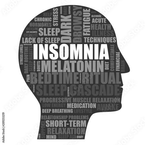 INSOMNIA word cloud in silhouette of human head