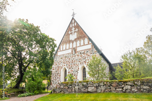 Hollola, Finland - 9 September 2019: Old medieval stone church of St. Mary in Hollola, Finland