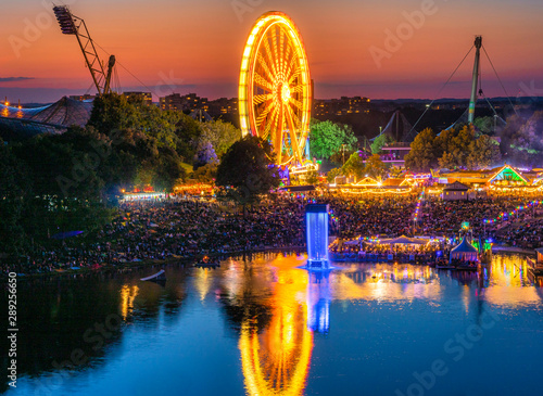 Summer festival in Olympic Park in Munich at Night, Germany