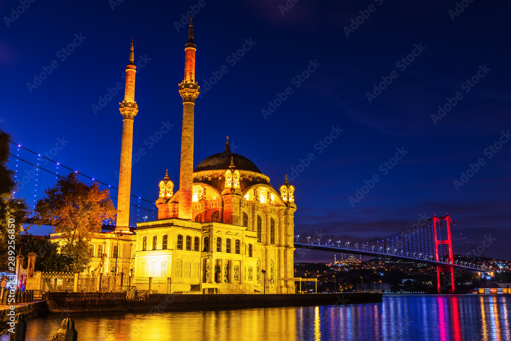 Ortakoy Mosque, a Grand Imperial Mosque in Istanbul, Turkey, evening view