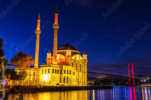 Ortakoy Mosque, a Grand Imperial Mosque in Istanbul, Turkey, evening view