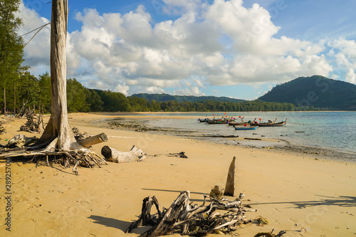 Beautiful sea with long tail boats in southern Phuket.