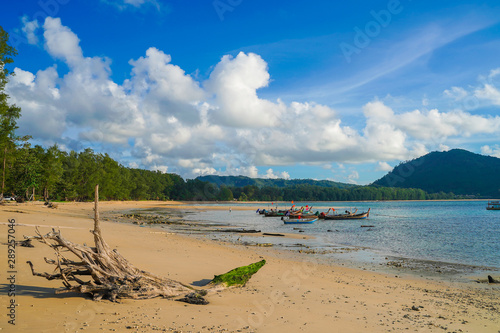 Beautiful sea with long tail boats in southern Phuket.