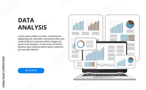 data analysis for business finance report concept with illustration of 3D laptop and graph
