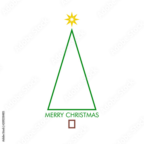  Logotipo con texto Merry Christmas en árbol abstracto triangular lineal color verde
