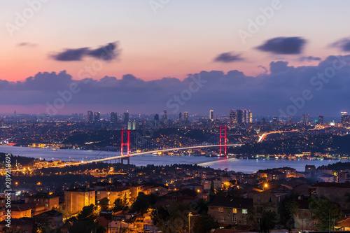 The 15 July Martyrs Bridge or the Bosphorus bridge in Istanbul, Turkey, night view