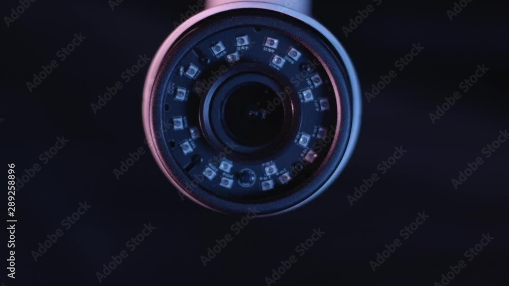 Still shot of the front of a security camera against a black background Still shot of the front of a security camera against a black background