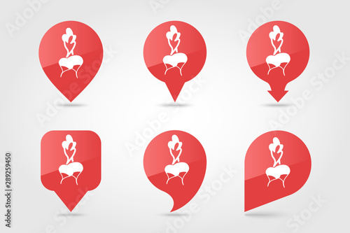 Radish flat pin map icon. Vegetable vector