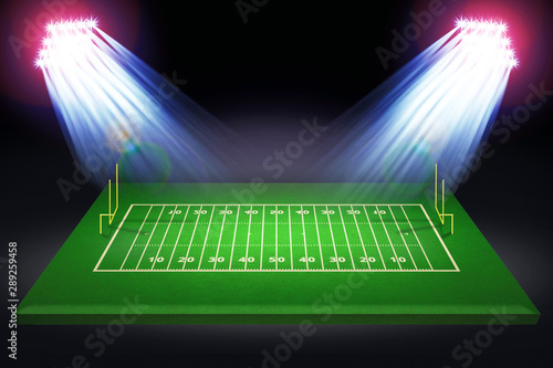 Perspective of football field. Football stadium with white lines marking the pitch. Perspective elements.Ragby football field with white lines marking the pitch. 3d illustration. photo