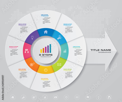 8 steps pie chart/ circle chart with arrow infographics design element. EPS 10.	