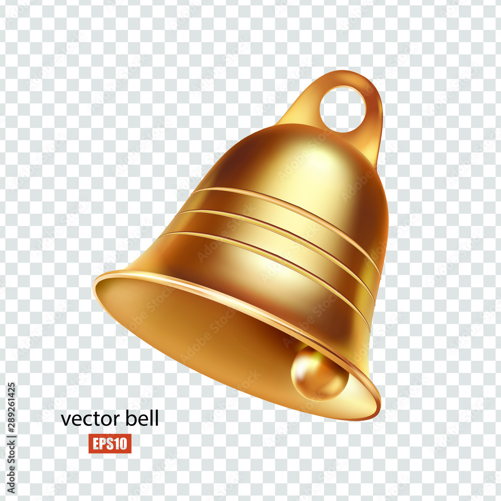 Golden metal bell isolated on a transparent background, Christmas symbol,  school bell, vintage bell. 3D effect. Vector. EPS10 Stock-Vektorgrafik |  Adobe Stock
