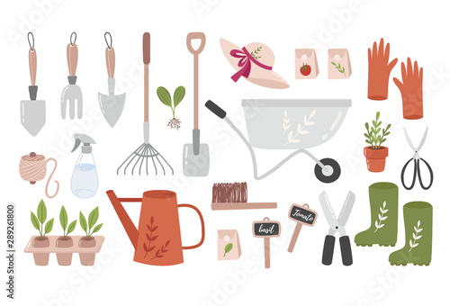 Garden tool set. Vector illustration of gardening elements