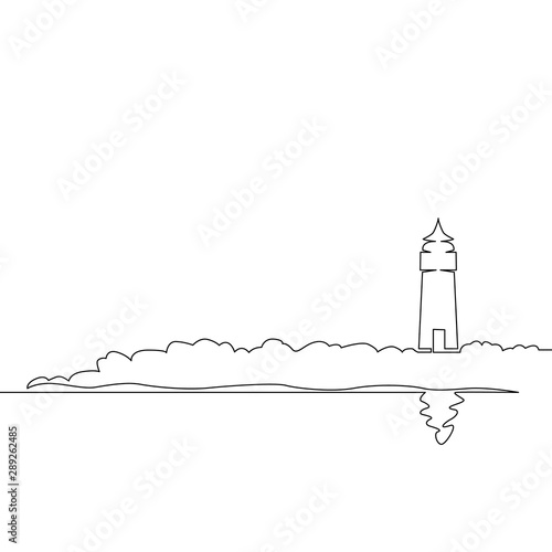  continuous single drawn line art doodle sea, beach, lighthouse