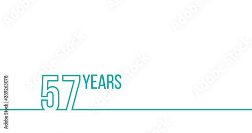 57 years anniversary or birthday. Linear outline graphics. Can be used for printing materials, brouchures, covers, reports. Stock Vector illustration isolated on white background