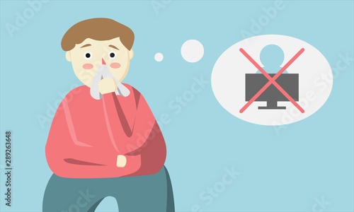 The man having a cold with handkerchief thinking to sick leave his work