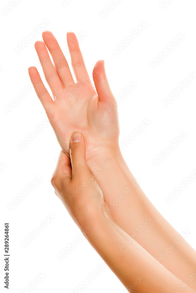 Female hands, massage, isolated on white background Female hands, massage, isolated on white background