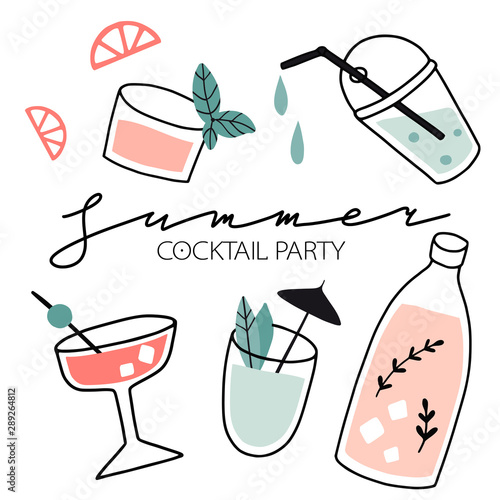 Set of hand drawn fresh cocktails