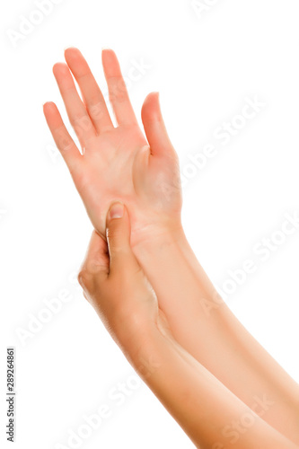 Female hands  massage  isolated on white background