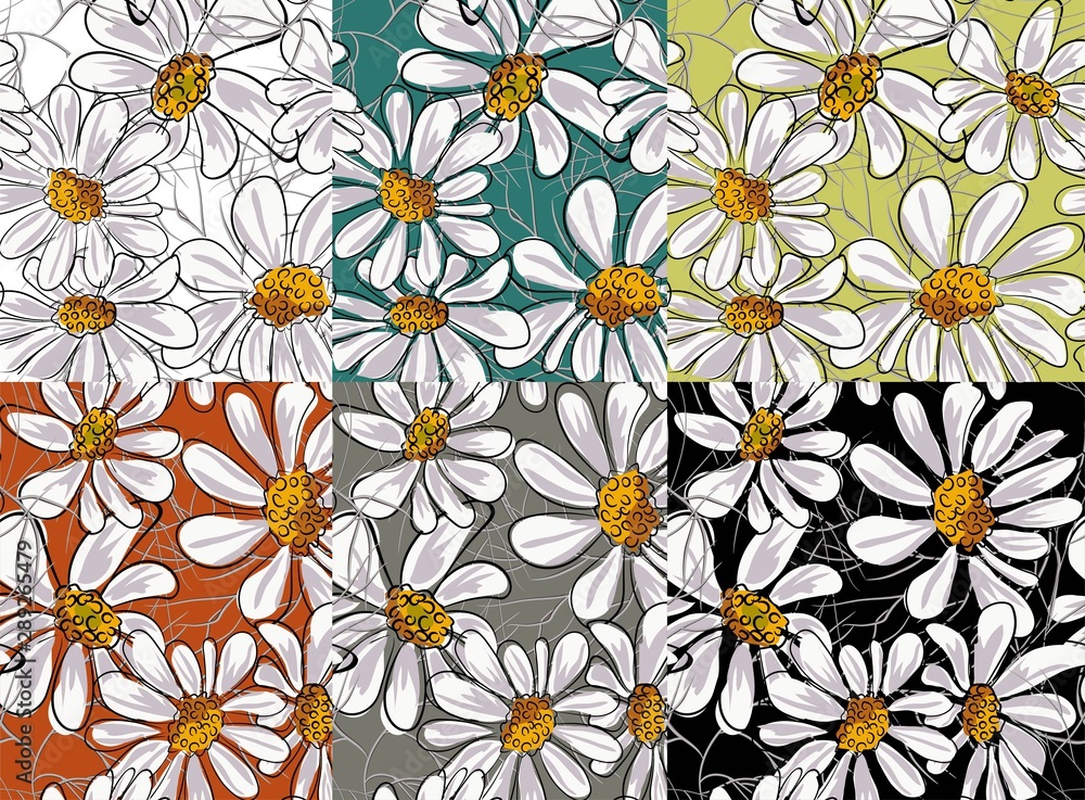 Flat chamomile for concept design. Seamless vector texture. Seamless pattern. Vector flat design. Modern chamomile, great design for any purposes