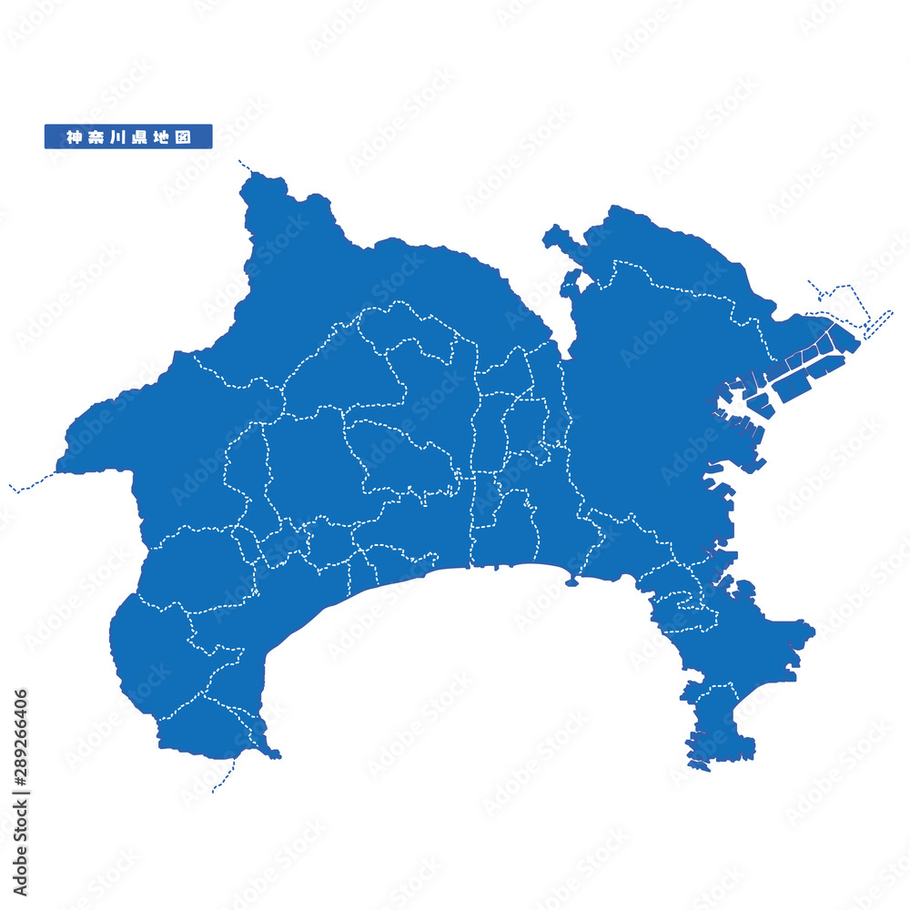 カナガワ県地図 シンプル青 市区町村