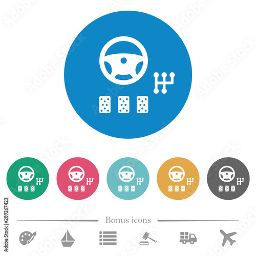 Car controls flat round icons