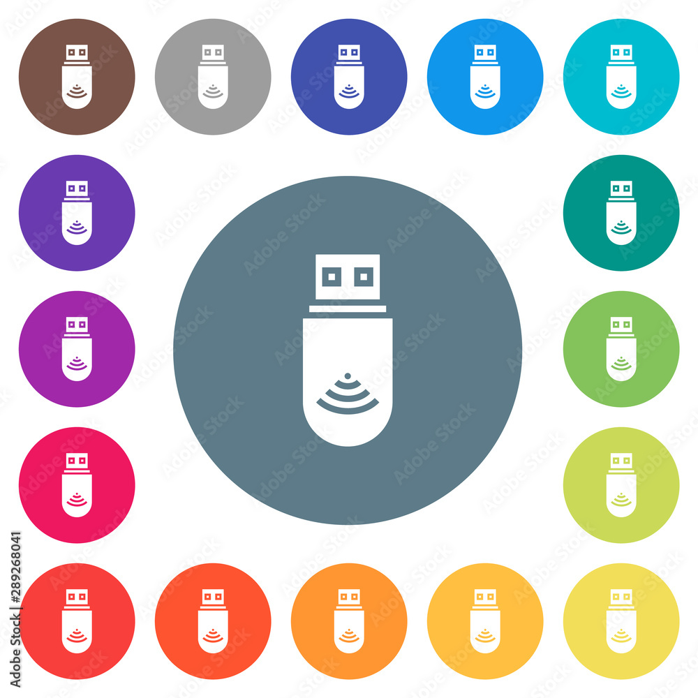 USB wifi dongle flat white icons on round color backgrounds USB wifi dongle flat white icons on round color backgrounds