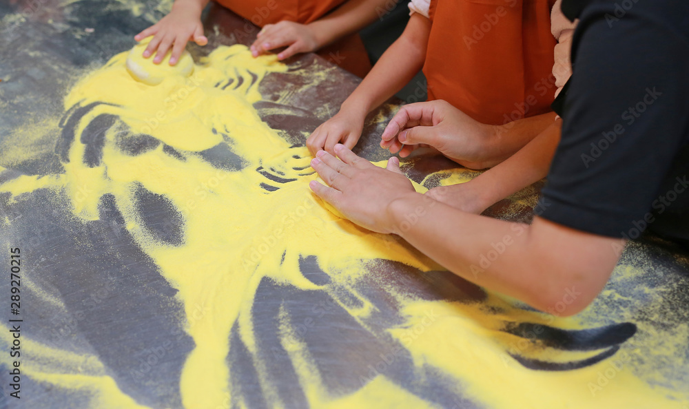 Pizza prepare dough hand topping. Little chef training to making dough. Pizza process. Pizza prepare dough hand topping. Little chef training to making dough. Pizza process.