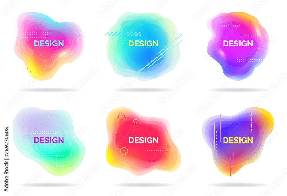 Set of abstract flowing liquid elements, colorful forms, dynamic geometric shapes, gradient waves, vector