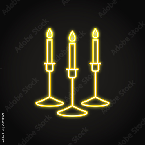 Candles in holder icon in neon line style