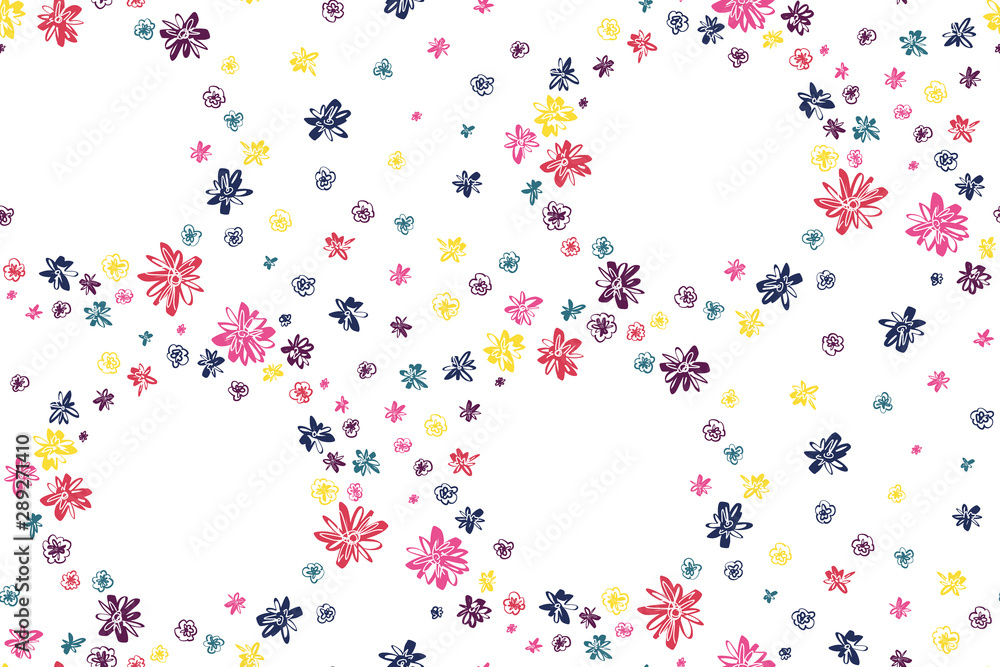 Floral seamless background. Colorful pattern in small-scale flowers. Fabric swatch, wrapping, textile print, web.