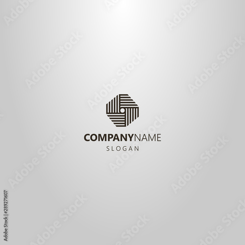black and white simple vector geometric line art logo of an striped octagon assembled in four parts