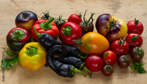 group different varieties of pepper and tomato