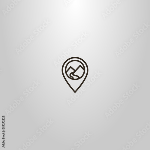 black and white simple vector line art sign of a mountain landscape in map mark