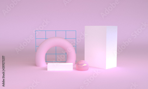 Geometric shape scene minimal, 3d rendering.