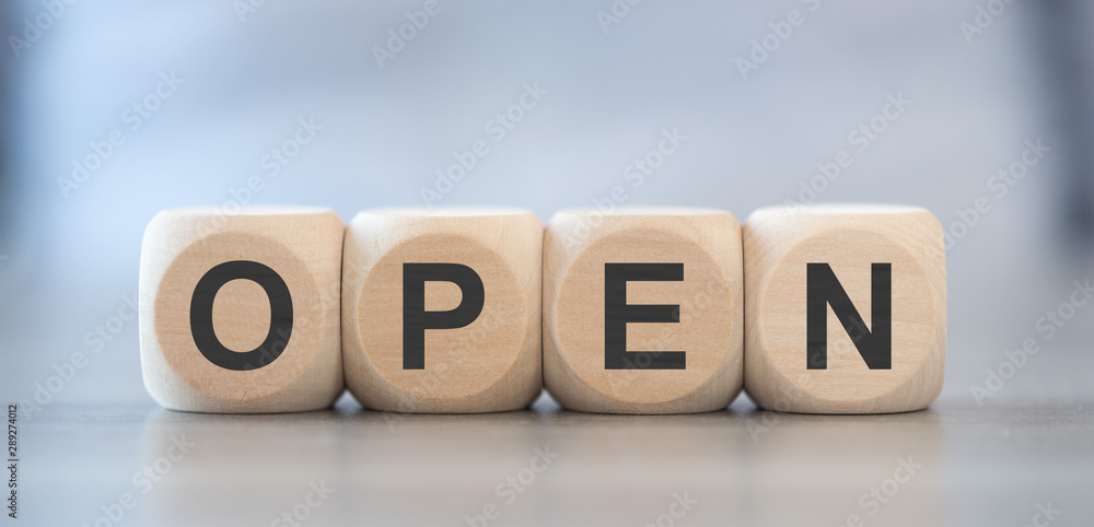 Word open on wooden cubes Word open on wooden cubes