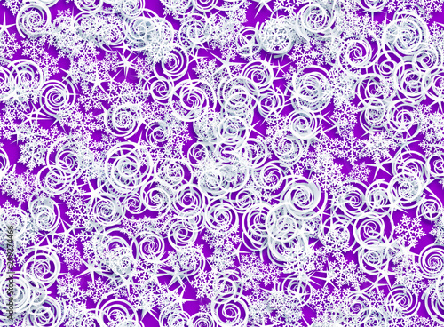 Fototapeta Naklejka Na Ścianę i Meble -  White snowflakes and other christmas symbols chaotic order on purple background with 3d effect repeatable pattern