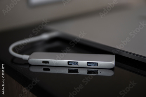 Photography The USB adapter under the Type-C connector for laptop