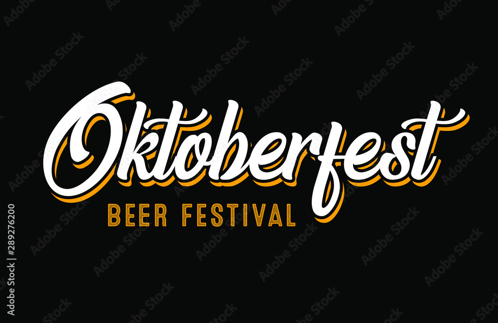 Oktoberfest beer festival. Big folk festivities in Bavaria. Handwritten typography header for signboard, greeting card, poster and coaster.