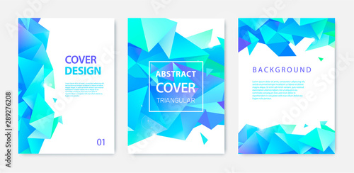 Vector set of triangle polygonal abstract background, facet crystal blue covers, flyers, brochures. Colorful gradient design.
