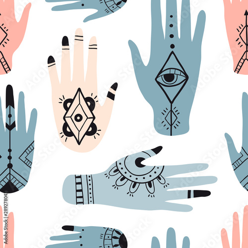 Ethnic seamless pattern with colorful hands
