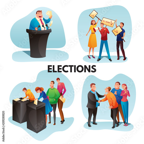 Presidential election flat illustrations set