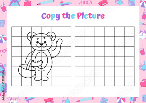 Copy the picture. Drawing activity for kids. Educational game for preschool children. Vector Illustration. 