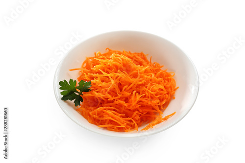 Carrot salad. Ingredients for dish against white background