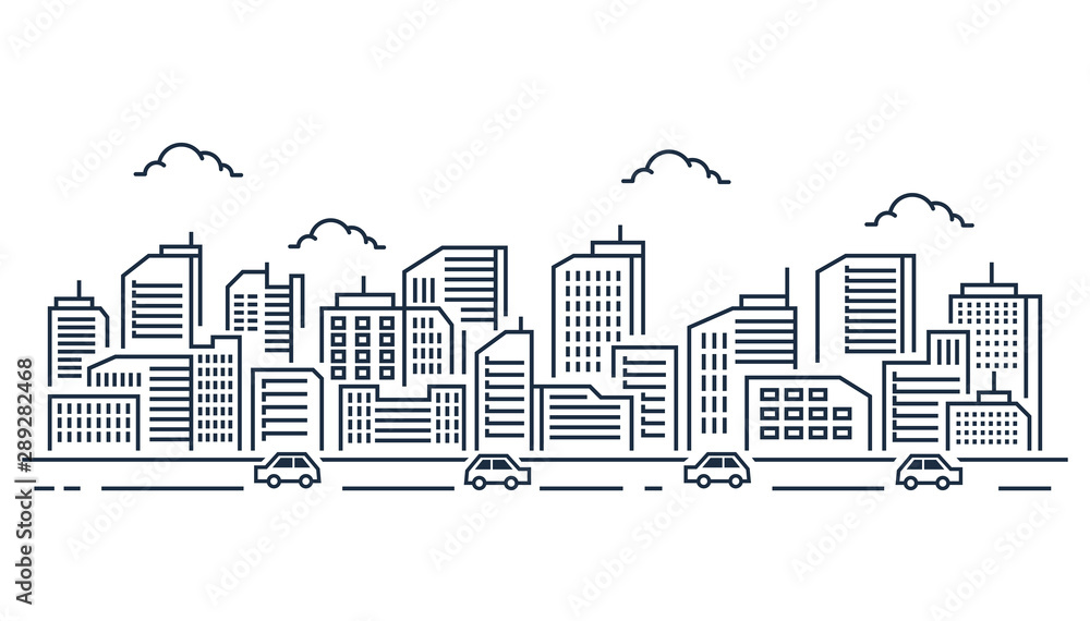 Fototapeta premium Illustration of urban landscape with cars on white background