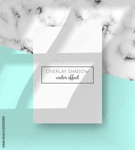 Vector A4 card mockup with shadow overlays on top. Window frame shadows for natural light effects. Trendy photo-realistic illustration