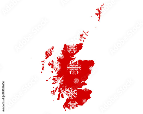 Karte von Schottland mit Schneeflocken